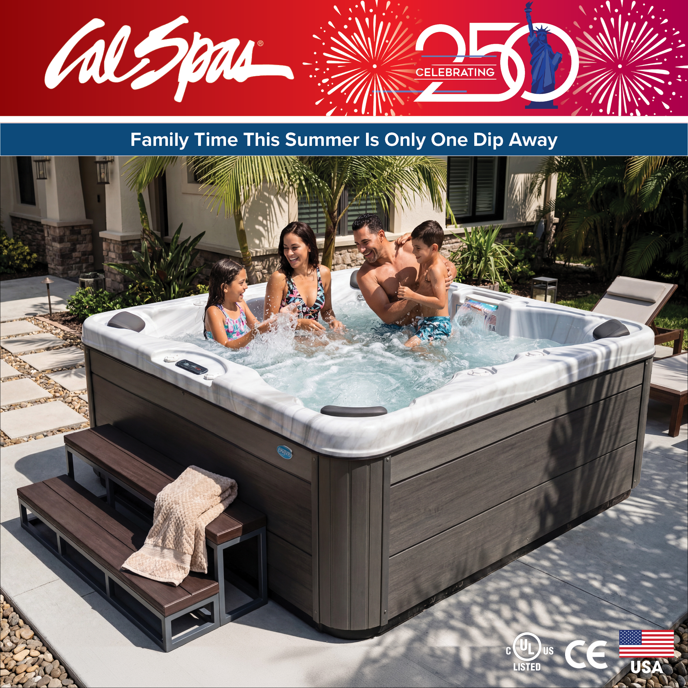 Calspas hot tub being used in a family setting - College Station